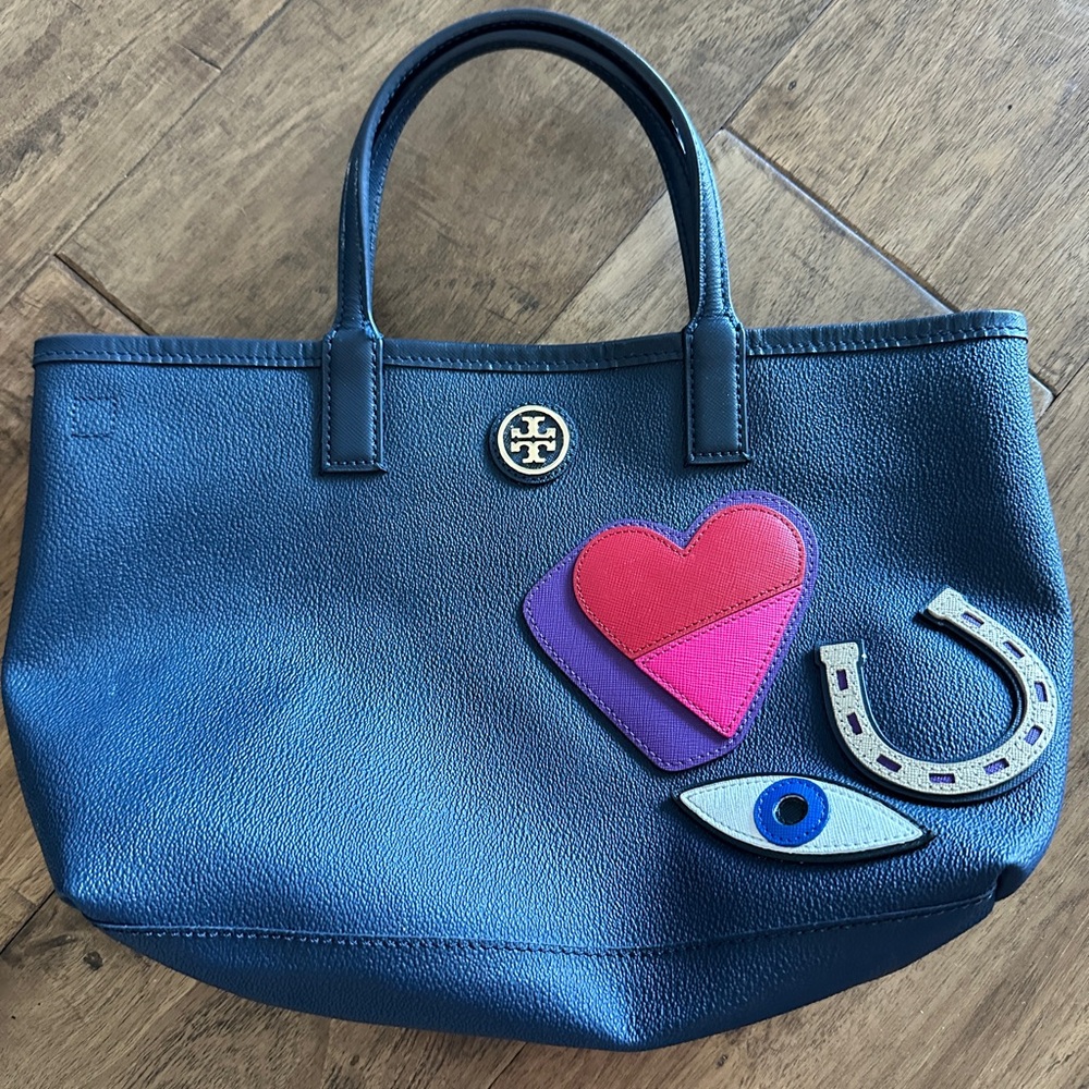Tory Burch Navy I Love You Lucky Charms Tote